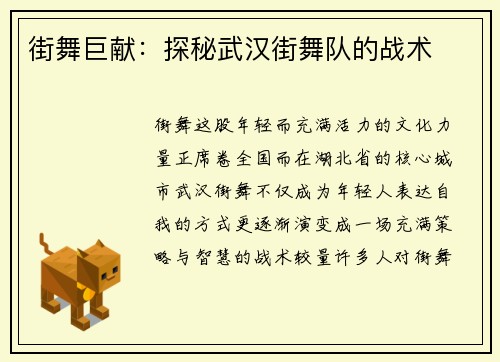 街舞巨献：探秘武汉街舞队的战术