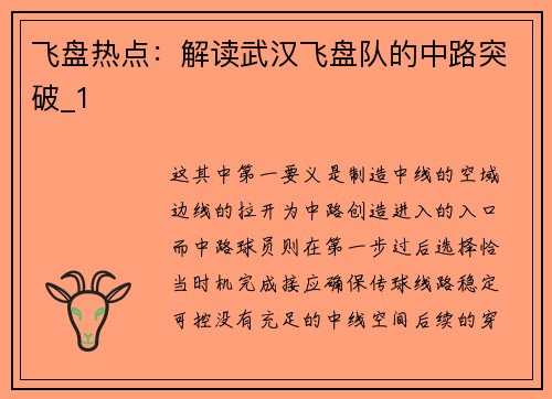 飞盘热点：解读武汉飞盘队的中路突破_1