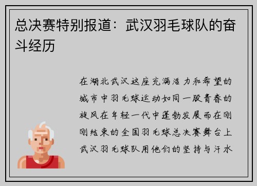 总决赛特别报道：武汉羽毛球队的奋斗经历